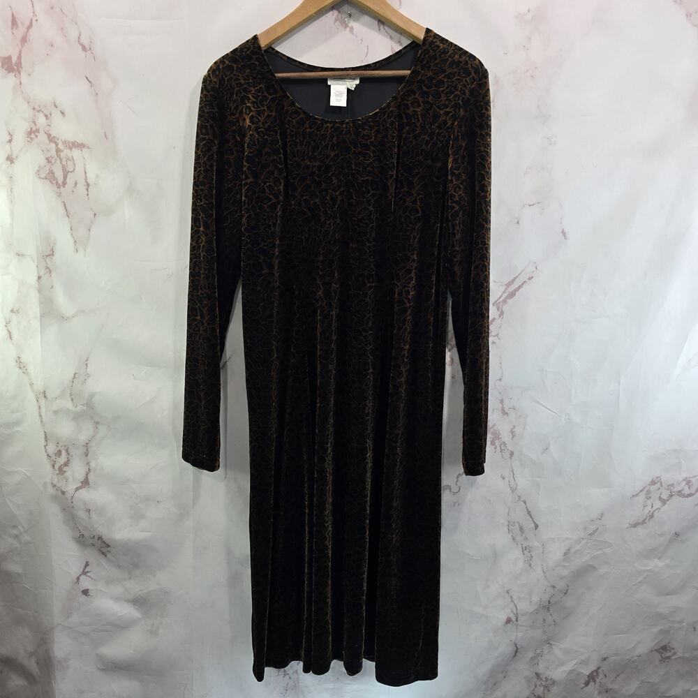 Vintage Velvet Dress Womens Large Black Leopard 90s Witchy Whimsy Cheetah